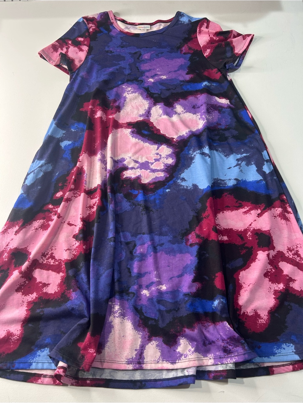 LuLaRoe Midi Dress in Pink, Purple & Blue Abstract Print